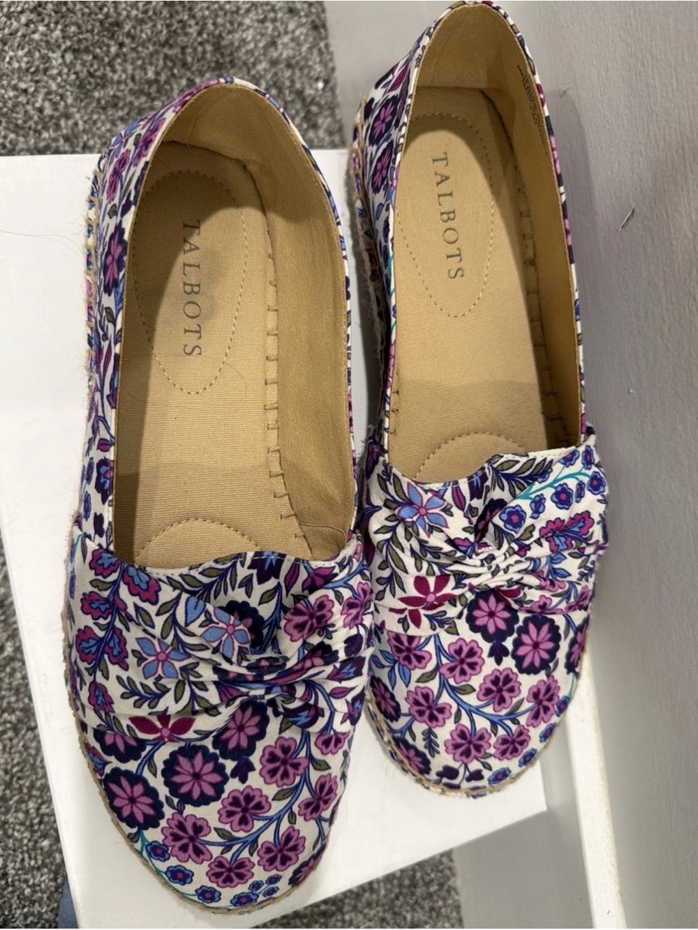Talbots Women’s Floral Slip-On Loafers in Purple and Blue